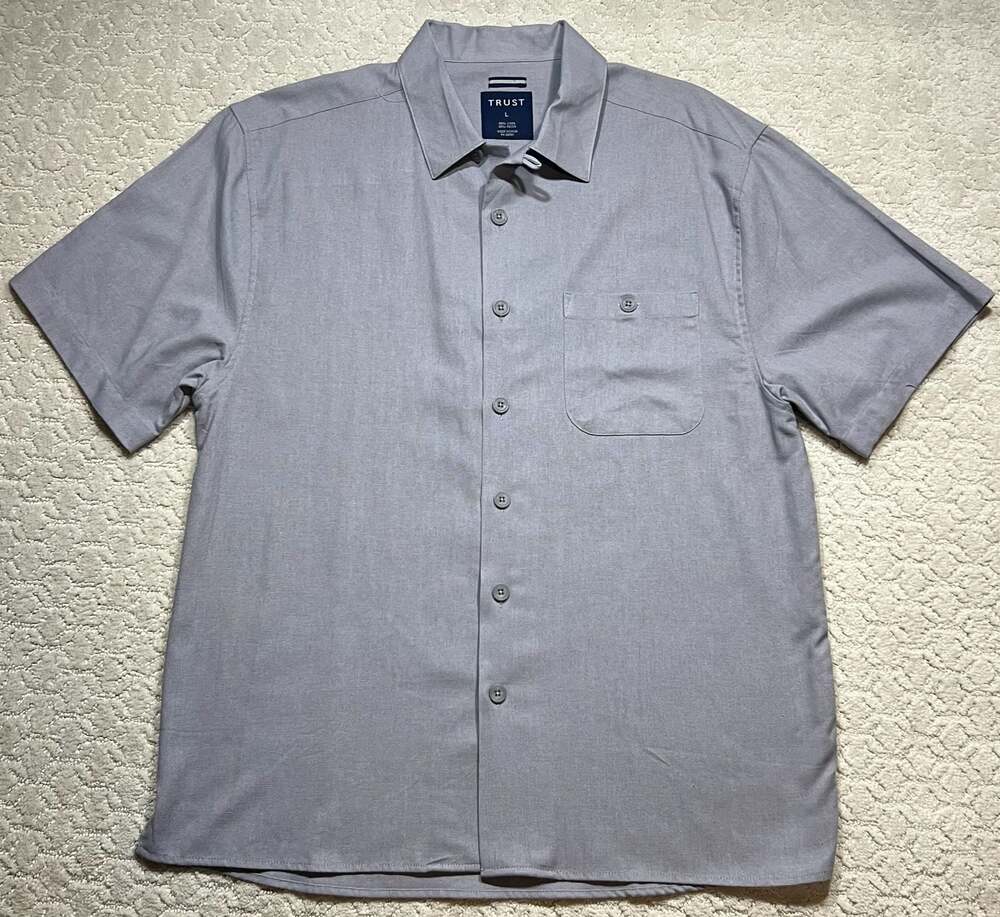 Trust Men's Size L Gray Linen Blend Short Sleeve Button Down Shirt